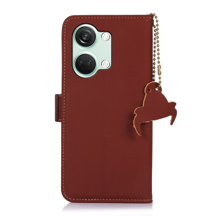 For OnePlus Nord 3 / Ace 2V Genuine Leather Magnetic RFID Leather Phone Case(Coffee)