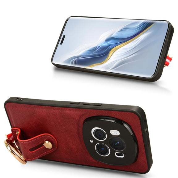 For Honor Magic6 Pro Wristband Leather Back Phone Case(Red)