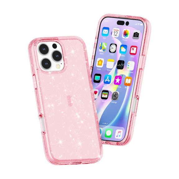 For iPhone 16 Pro Max Shockproof Terminator Glitter Powder Phone Case(Pink)
