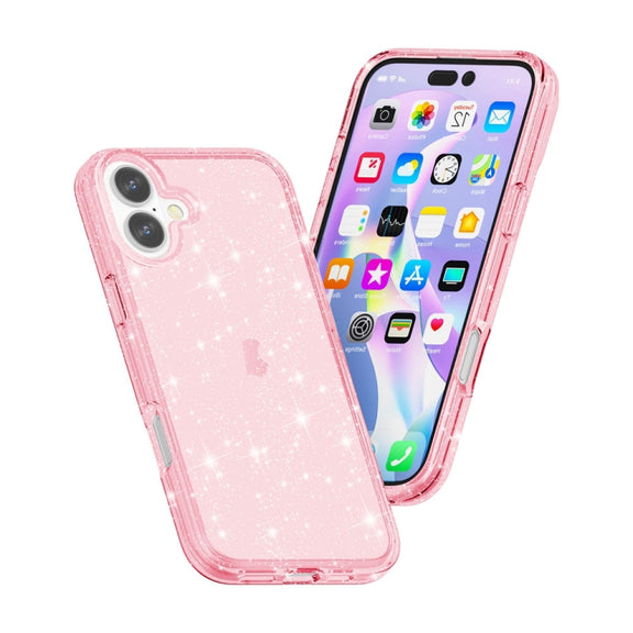 For iPhone 16 Plus Shockproof Terminator Glitter Powder Phone Case(Pink)