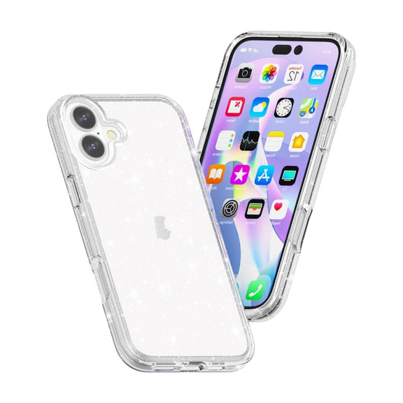 For iPhone 16 Plus Shockproof Terminator Glitter Powder Phone Case(White)