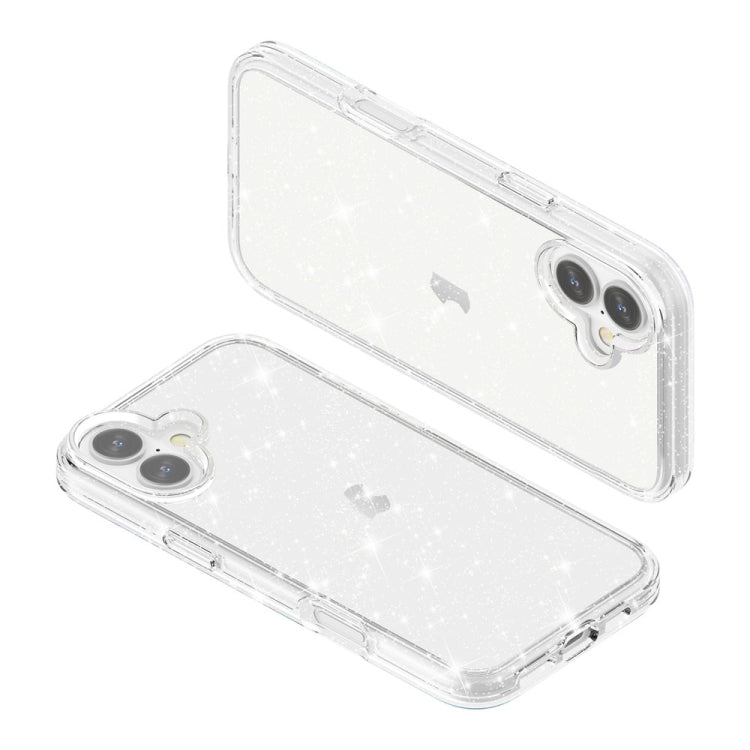 For iPhone 16 Shockproof Terminator Glitter Powder Phone Case(White)