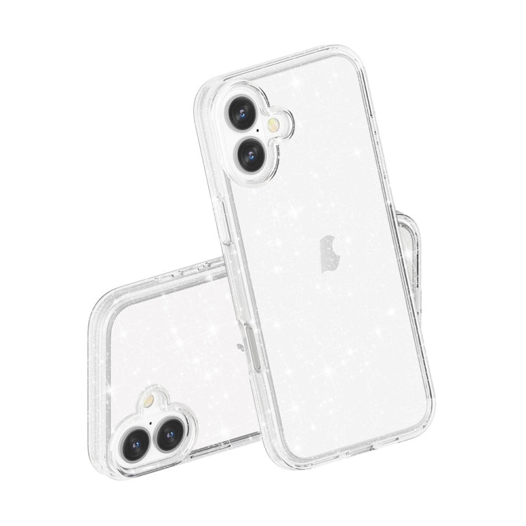 For iPhone 16 Shockproof Terminator Glitter Powder Phone Case(White)