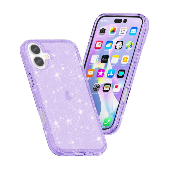 For iPhone 16 Shockproof Terminator Glitter Powder Phone Case(Purple)