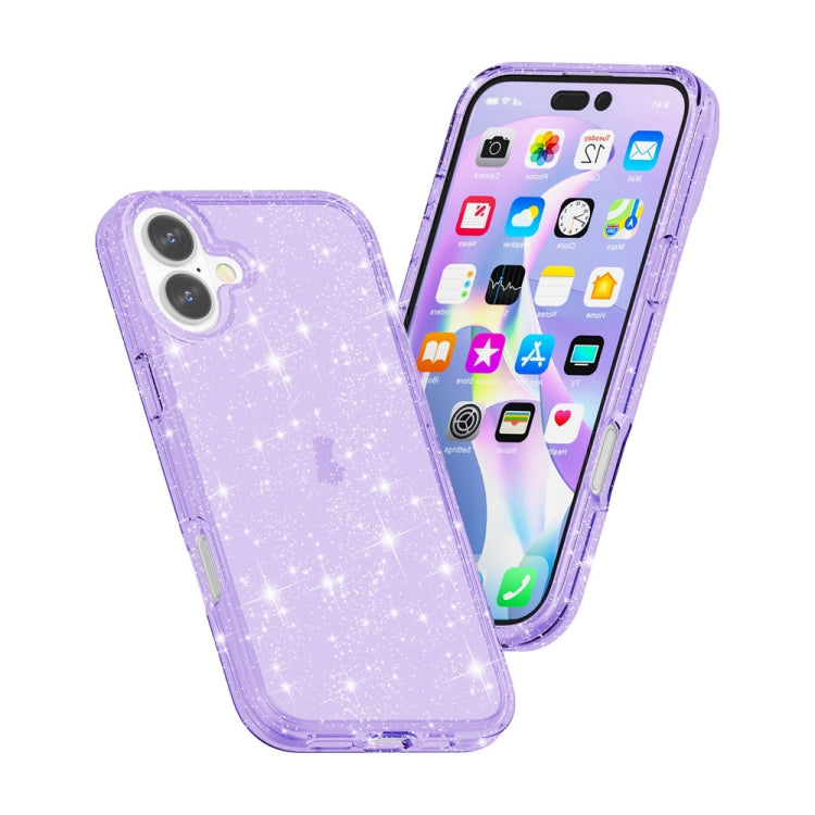 For iPhone 16 Shockproof Terminator Glitter Powder Phone Case(Purple)
