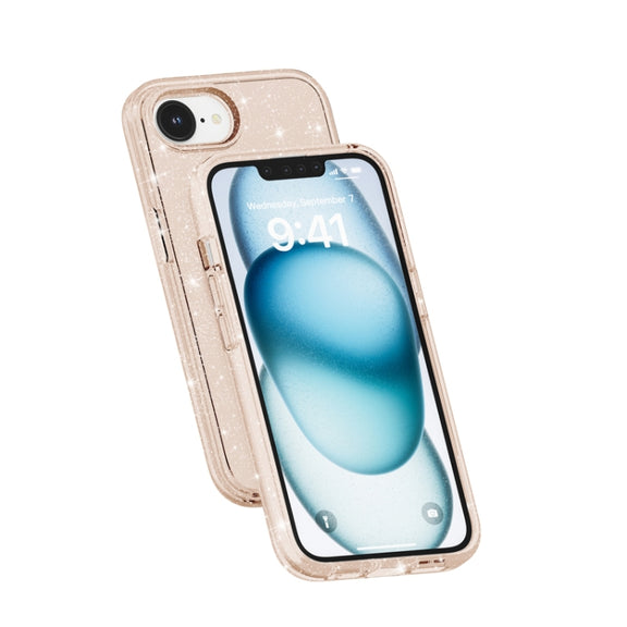For iPhone 16e Shockproof Terminator Glitter Powder Phone Case(Gold)