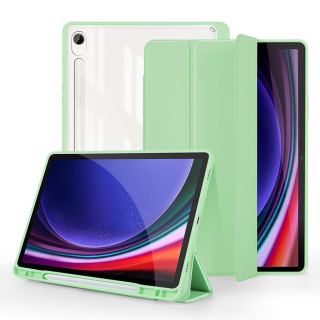 For Samsung Galaxy Tab S9 3-folding Acrylic Smart Leather Tablet Case(Green)