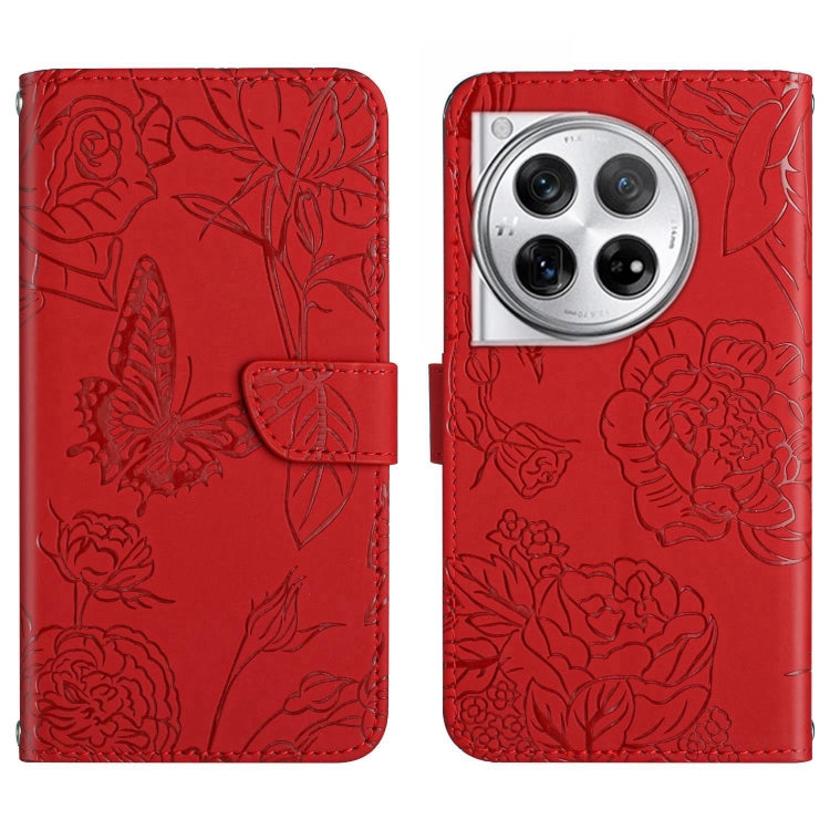 For OnePlus 12R 5G Global Skin Feel Butterfly Peony Embossed Leather Phone Case(Red) - OnePlus Cases by PMC TechLife | Online Shopping South Africa | PMC TechLife | Buy Now Pay Later Mobicred