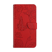 For OnePlus 12R 5G Global Skin Feel Butterfly Peony Embossed Leather Phone Case(Red)