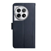 For OnePlus 12R 5G Global Genuine Leather Fingerprint-proof Flip Phone Case(Blue)