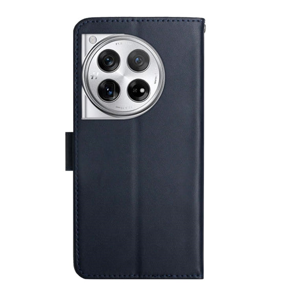 For OnePlus 12R 5G Global Genuine Leather Fingerprint-proof Flip Phone Case(Blue)