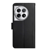 For OnePlus 12R 5G Global Genuine Leather Fingerprint-proof Flip Phone Case(Black)
