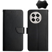 For OnePlus 13R Genuine Leather Fingerprint-proof Flip Phone Case(Black)