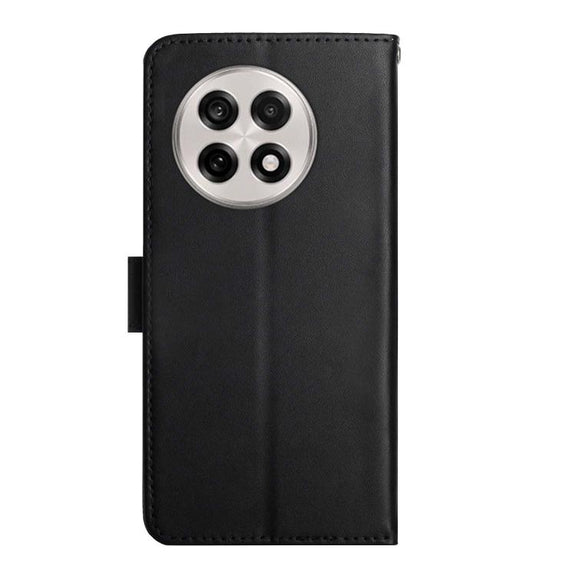 For OnePlus 13R Genuine Leather Fingerprint-proof Flip Phone Case(Black)