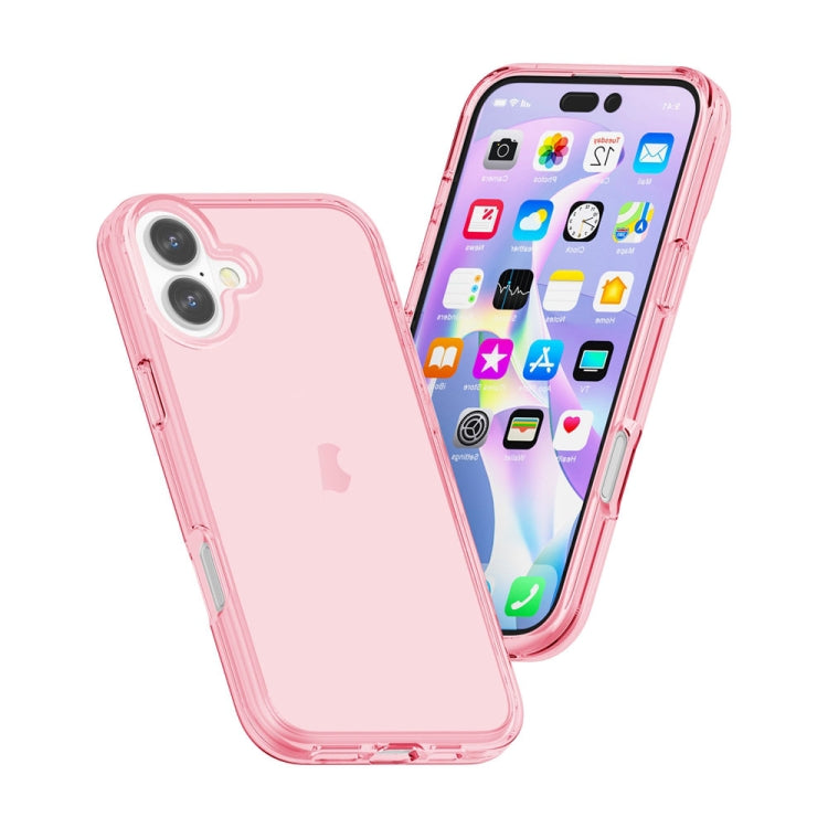 For iPhone 16 Plus Shockproof Terminator Transparent Phone Case(Pink)