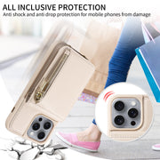 For iPhone 16 Pro Max Crossbody Lanyard Zipper Wallet Leather Phone Case(Beige)