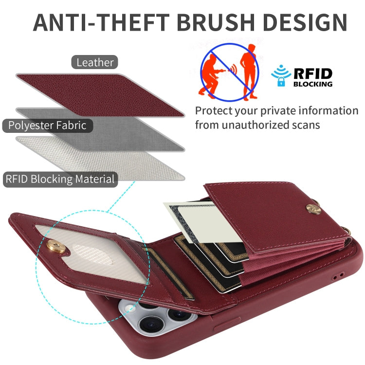 For iPhone 16 Pro Max Crossbody Lanyard Zipper Wallet Leather Phone Case(Wine Red)