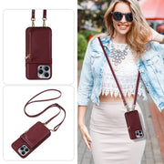 For iPhone 16 Pro Max Crossbody Lanyard Zipper Wallet Leather Phone Case(Wine Red)