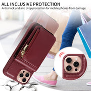 For iPhone 16 Pro Crossbody Lanyard Zipper Wallet Leather Phone Case(Wine Red)
