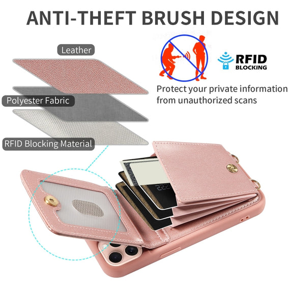 For iPhone 16 Pro Crossbody Lanyard Zipper Wallet Leather Phone Case(Rose Gold)