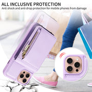 For iPhone 16 Pro Crossbody Lanyard Zipper Wallet Leather Phone Case(Purple)