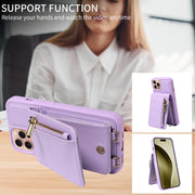 For iPhone 16 Pro Crossbody Lanyard Zipper Wallet Leather Phone Case(Purple)