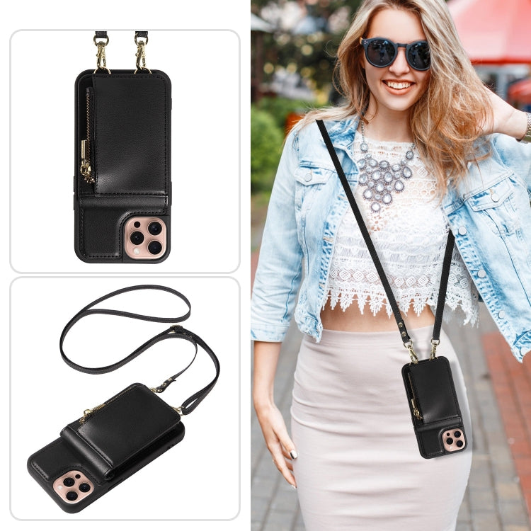 For iPhone 16 Pro Crossbody Lanyard Zipper Wallet Leather Phone Case(Black)