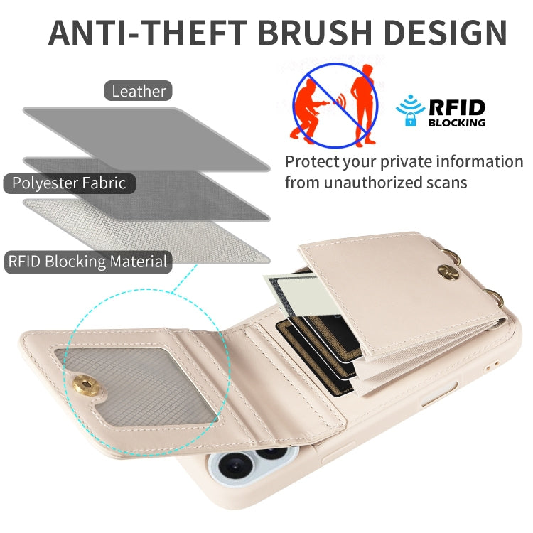 For iPhone 16 Plus Crossbody Lanyard Zipper Wallet Leather Phone Case(Beige) - free shipping - PMC Jewellery - Order now!