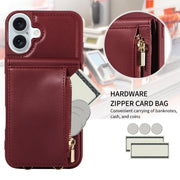 For iPhone 16 Plus Crossbody Lanyard Zipper Wallet Leather Phone Case(Wine Red)