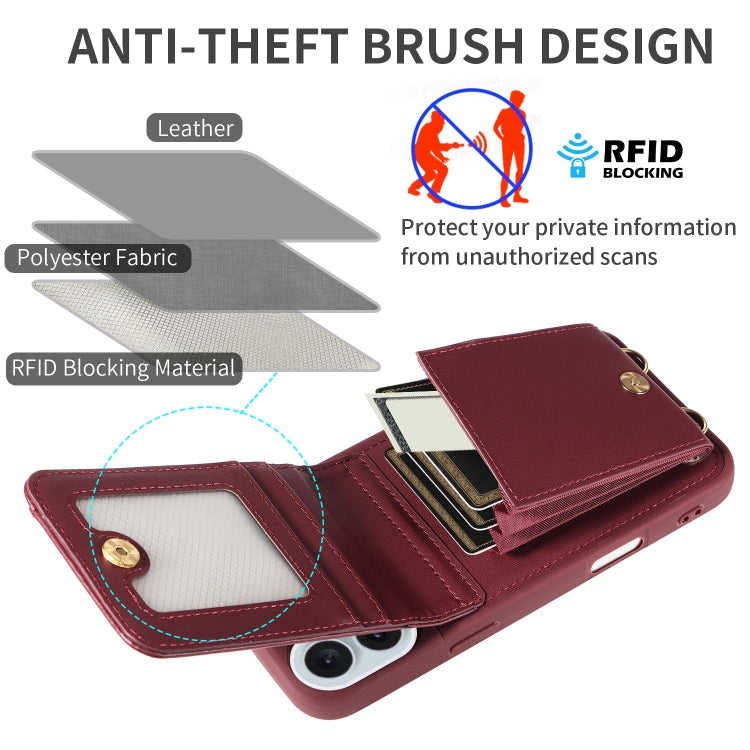 For iPhone 16 Plus Crossbody Lanyard Zipper Wallet Leather Phone Case(Wine Red)