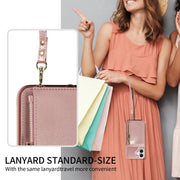 For iPhone 16 Plus Crossbody Lanyard Zipper Wallet Leather Phone Case(Rose Gold)