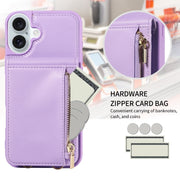 For iPhone 16 Plus Crossbody Lanyard Zipper Wallet Leather Phone Case(Purple)
