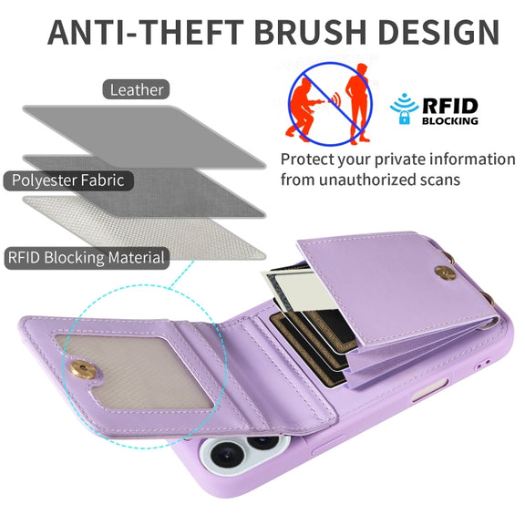For iPhone 16 Plus Crossbody Lanyard Zipper Wallet Leather Phone Case(Purple)