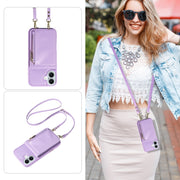 For iPhone 16 Plus Crossbody Lanyard Zipper Wallet Leather Phone Case(Purple)