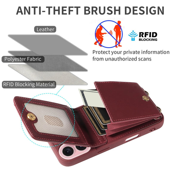 For iPhone 16 Crossbody Lanyard Zipper Wallet Leather Phone Case(Wine Red)