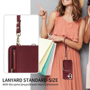 For iPhone 16 Crossbody Lanyard Zipper Wallet Leather Phone Case(Wine Red)