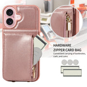For iPhone 16 Crossbody Lanyard Zipper Wallet Leather Phone Case(Rose Gold)