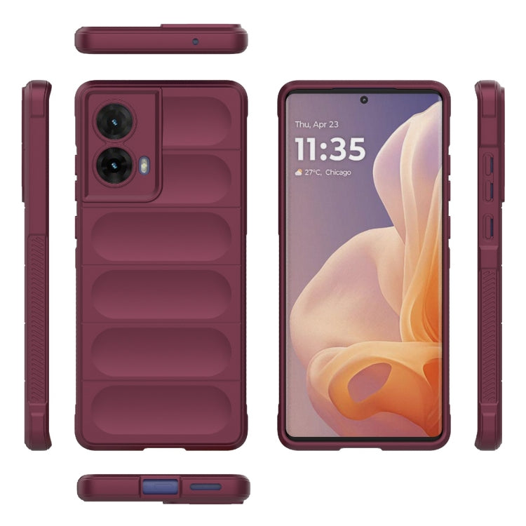For Motorola Moto G85 5G Global Magic Shield TPU + Flannel Phone Case(Wine Red)