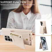 For Samsung Galaxy S24 Ultra 5G Crossbody Lanyard Zipper Wallet Leather Phone Case(Beige)