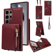 For Samsung Galaxy S24 Ultra 5G Crossbody Lanyard Zipper Wallet Leather Phone Case(Wine Red)