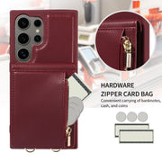 For Samsung Galaxy S24 Ultra 5G Crossbody Lanyard Zipper Wallet Leather Phone Case(Wine Red)