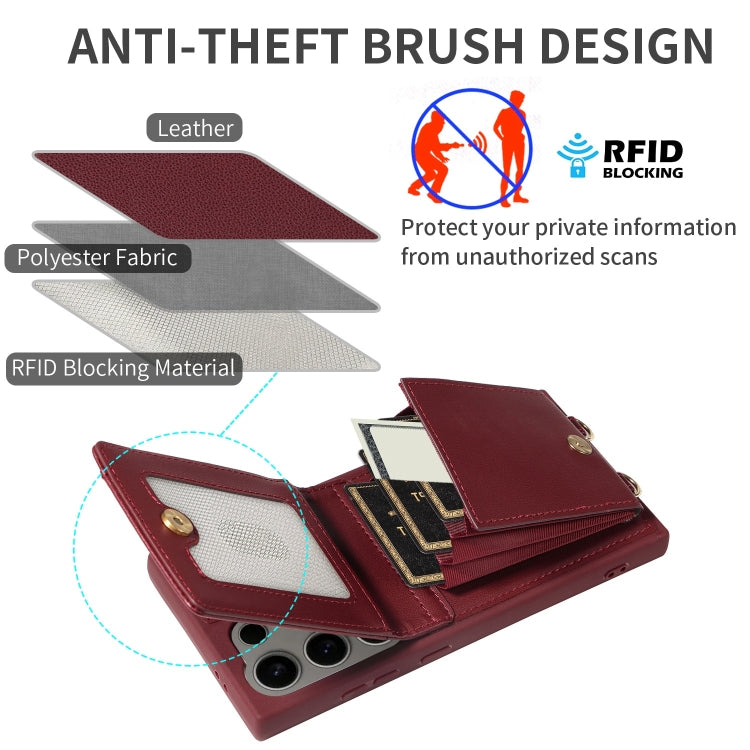 For Samsung Galaxy S24 Ultra 5G Crossbody Lanyard Zipper Wallet Leather Phone Case(Wine Red) - Galaxy S24 Ultra 5G Cases by PMC Jewellery | Online Shopping South Africa | PMC Jewellery | Buy Now Pay Later Mobicred