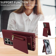 For Samsung Galaxy S24 Ultra 5G Crossbody Lanyard Zipper Wallet Leather Phone Case(Wine Red)