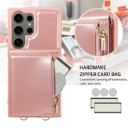 For Samsung Galaxy S24 Ultra 5G Crossbody Lanyard Zipper Wallet Leather Phone Case(Rose Gold)
