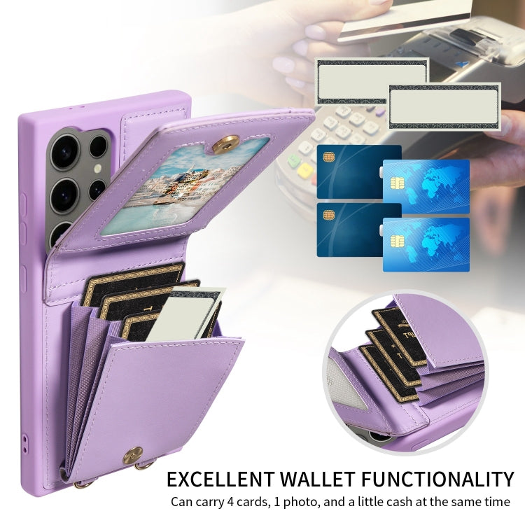 For Samsung Galaxy S24 Ultra 5G Crossbody Lanyard Zipper Wallet Leather Phone Case(Purple)