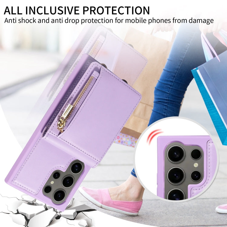 For Samsung Galaxy S24 Ultra 5G Crossbody Lanyard Zipper Wallet Leather Phone Case(Purple)