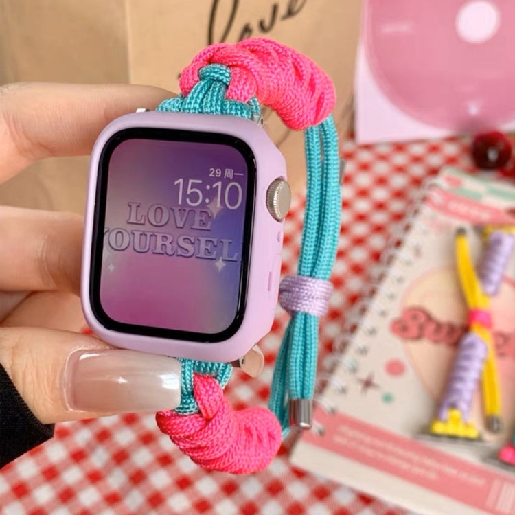 For Apple Watch Ultra 2 49mm Twist Knotted Nylon Watch Band(Rose Red Mint Green)