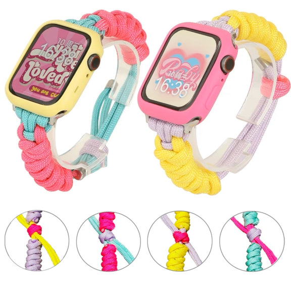 For Apple Watch Ultra 2 49mm Twist Knotted Nylon Watch Band(Rose Red Mint Green)