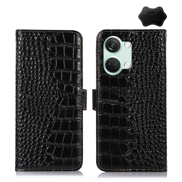 For OnePlus Nord 3 / Ace 2V Crocodile Top Layer Cowhide Leather Phone Case(Black) - OnePlus Cases by PMC TechLife | Online Shopping South Africa | PMC TechLife | Buy Now Pay Later Mobicred