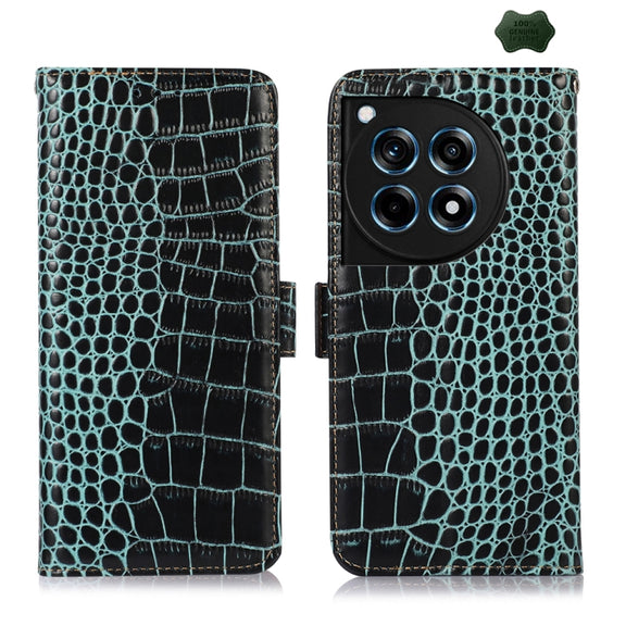For OnePlus Ace 3 / 12R Crocodile Top Layer Cowhide Leather Phone Case(Green)